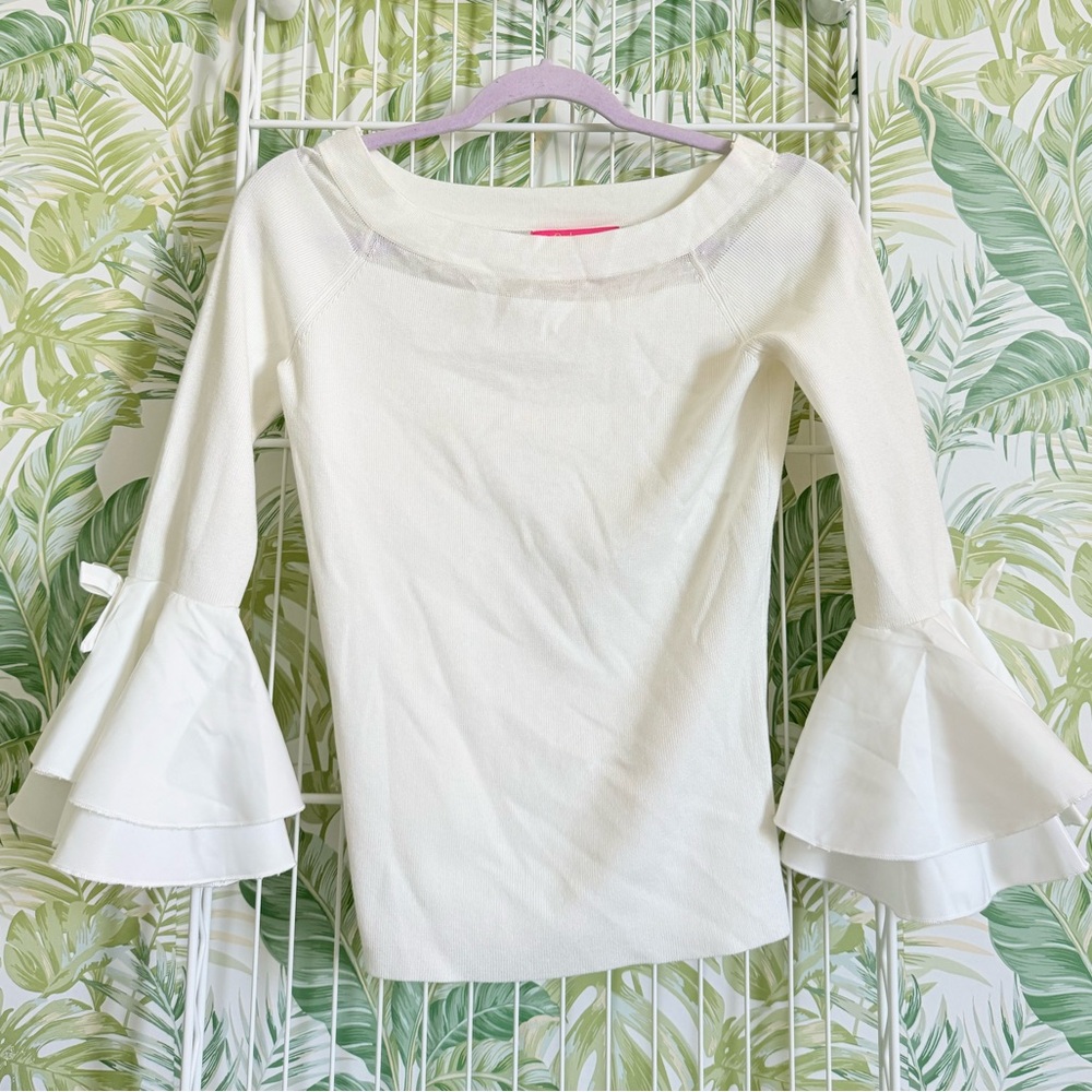 Catherine Malandrino White Ruffled Bell Sleeve Blouse